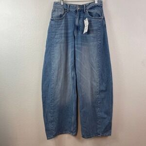 Zara Women Medium Wash High Rise Wide Leg Barrel Jeans Blue Size 6 3607/211/400